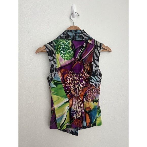 VTG Y2K Alberto Makali Sleeveless Moto Vest S Soft Grunge Butterfly Colorful Zip - Picture 5 of 11